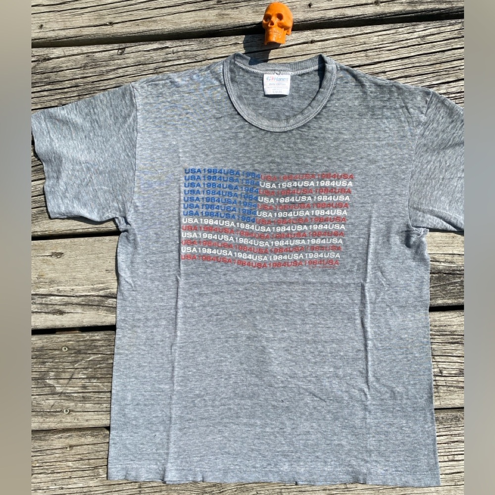 80s usa olympics flag print shirt sz L
